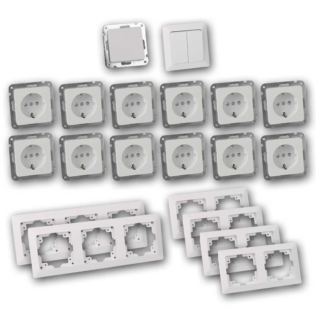 ChiliTec Unterputz-Steckdose MILOS Set "Niveau", 21-teilig, weiß, Starter-Set