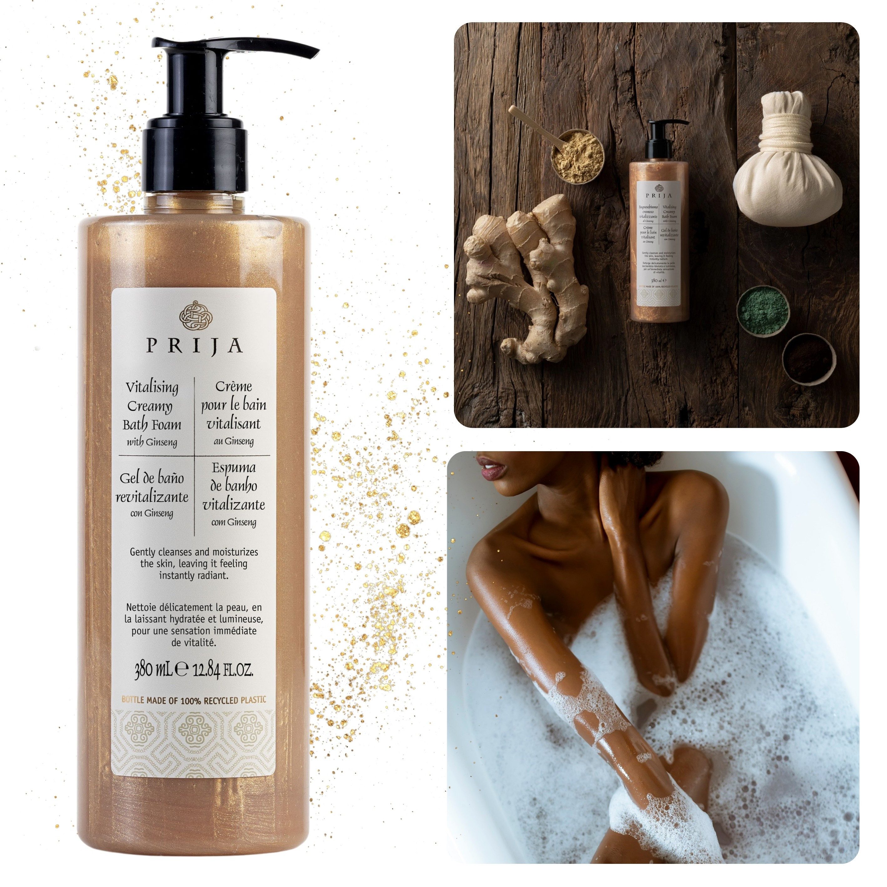 Sarcia.eu Duschgel PRIJA Badeflüssigkeit mit Goldpartikeln, cremigem Schaum & Ginseng