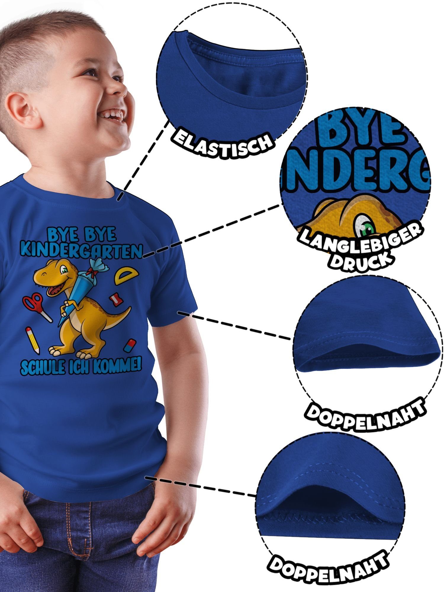 Shirtracer T-Shirt Bye Bye Kindergarten - Schule ich komme! Mit Dino und Schultüte Einschulung Junge Schulanfang Geschenke
