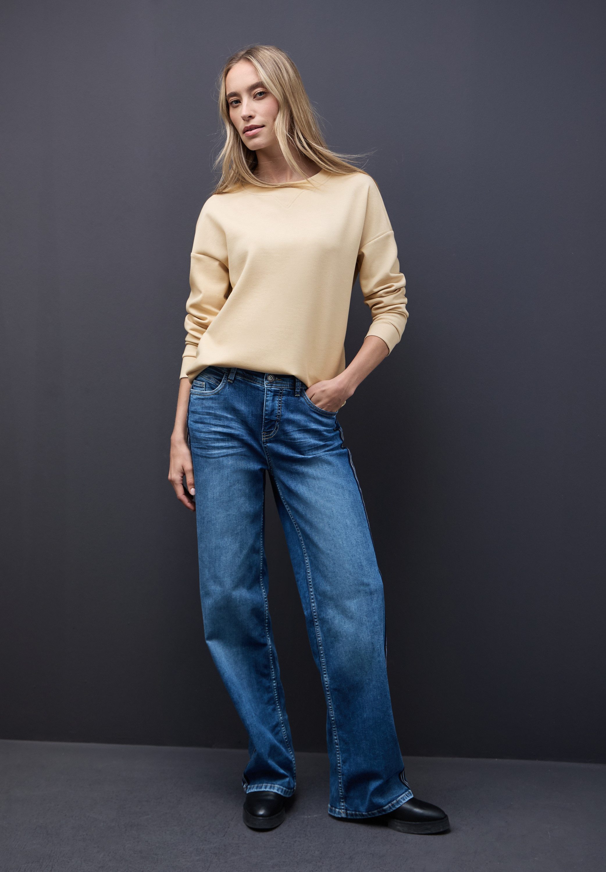 STREET ONE Sweater Rundhals mit Ripp-Detail