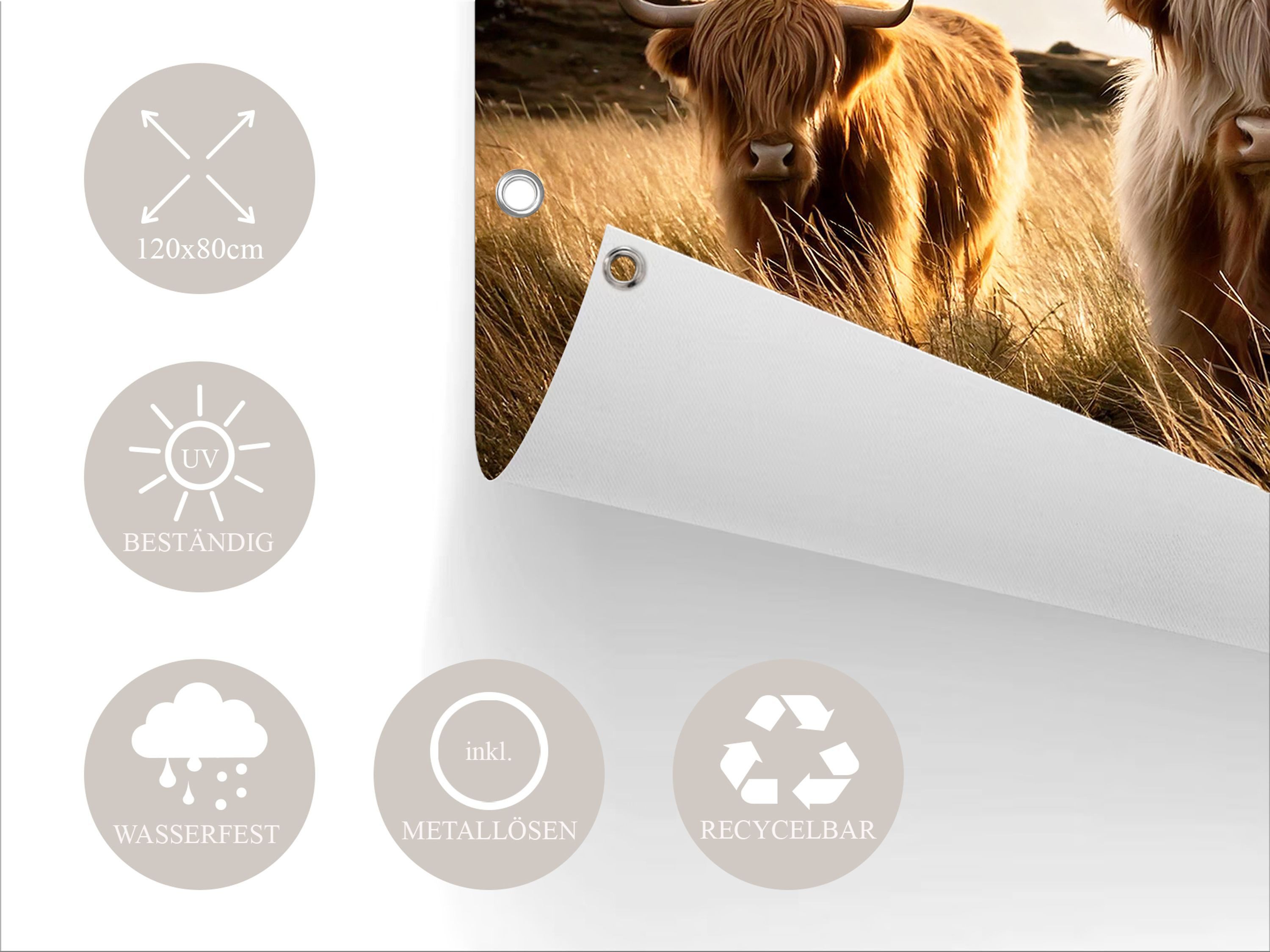 artissimo Poster XXL Garten-Poster 120x80cm Hochlandrinder Outdoor-Deko, Outdoor-Poster: Hochlandrinder