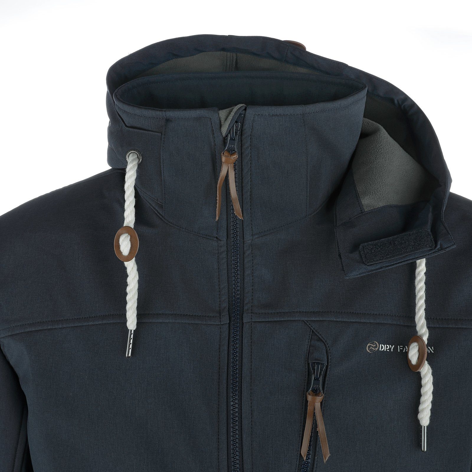Dry Fashion Softshelljacke Heiligenhafen Herren Jacke Outdoor-Jacke Softshell Fleece-Futter Atmungsaktiv, Verstellbare & abnehmbare Kapuze, 2-Wege-Reißverschluss