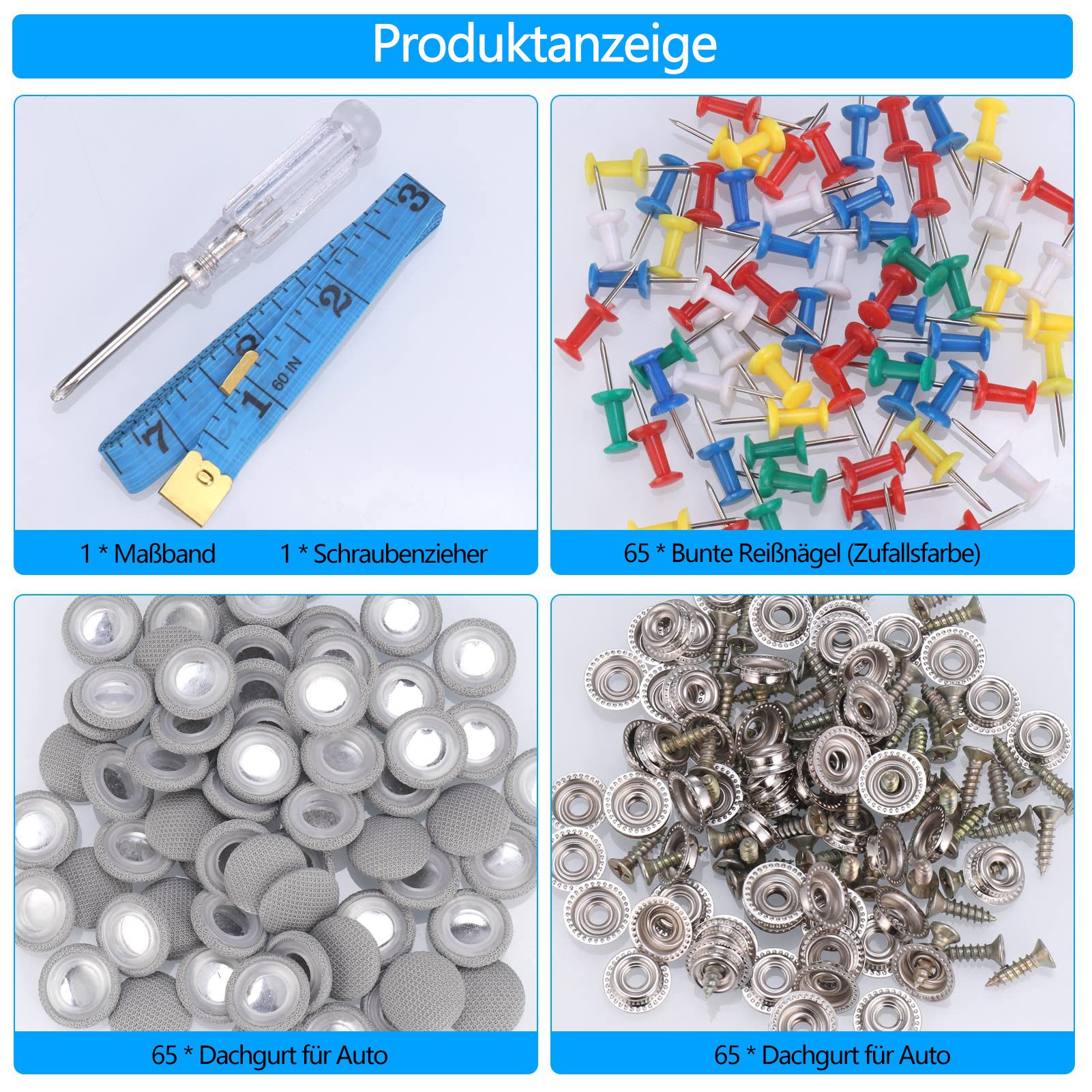 FOUORTUNATE-BEE Reparatur-Set 65 Stück Dachhimmel Reparatur Set, KFZ Reparatur Nieten,Auto Dachhimmel Reparatur Knopf,Auto Dach Nieten,Auto Dachhimmel Reparatur,mit Stecknadeln Schraubendreher Maßband für Alle Autos
