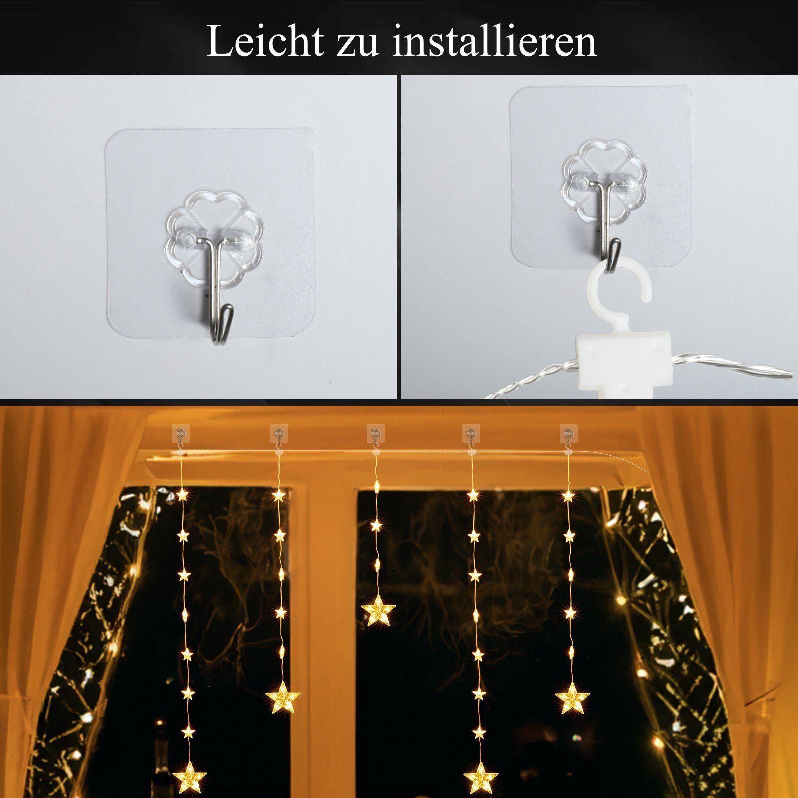 Quntis LED-Lichterkette Weihnachtsdeko Fenster Stern, beleuchtete Weihnachtsbeleuchtung, Lichterkette Sterne mit Timer Innen/Außen, Weihnachtsstern Fensterdeko – Bild 4 von 5