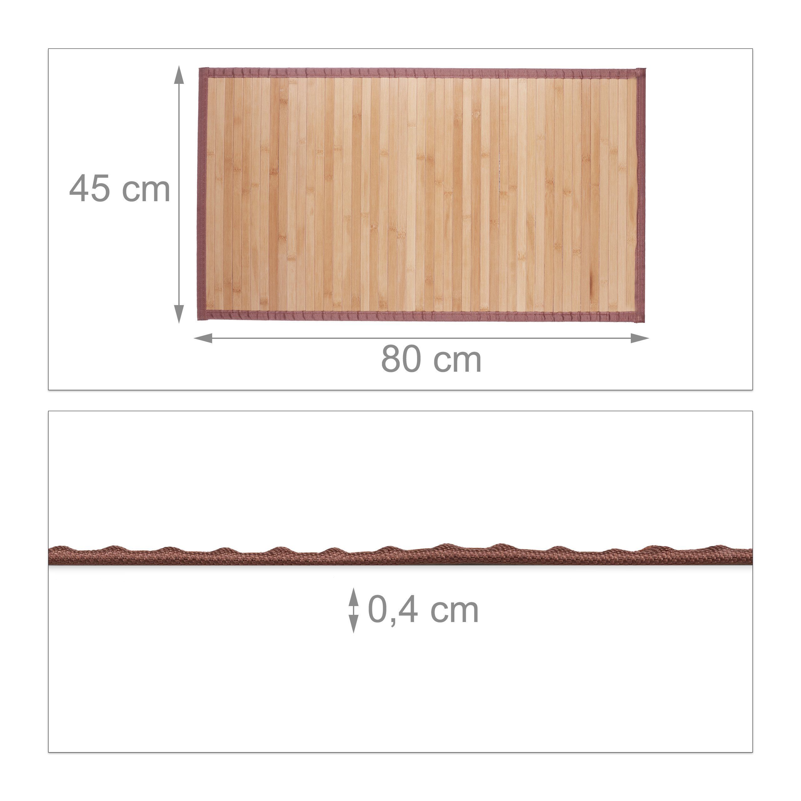 relaxdays Badematte Bambusmatte natur, Höhe 4 mm, Vielseitig einsetzbar, Rutschhemmende Unterseite, Umlaufender Textilrand, Aus Bambus, Feuchtigkeitsresistent,  – Bild 4 von 5