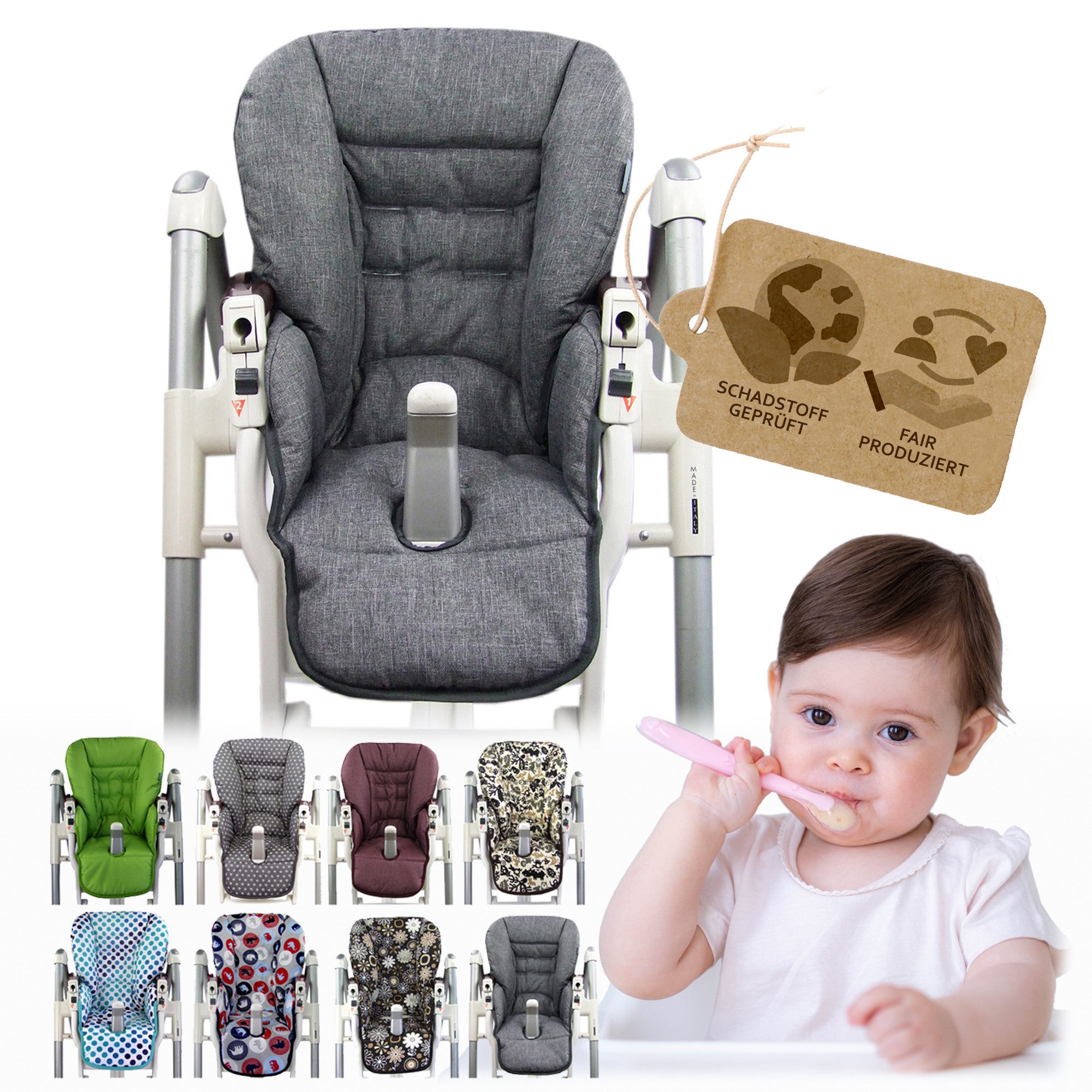 BambiniWelt by Rafael K. Hochstuhlauflage Ersatzbezug Sitzkissen kompatibel mit PEG PEREGO Prima Pappa Diner, für Kinderhochstuhl