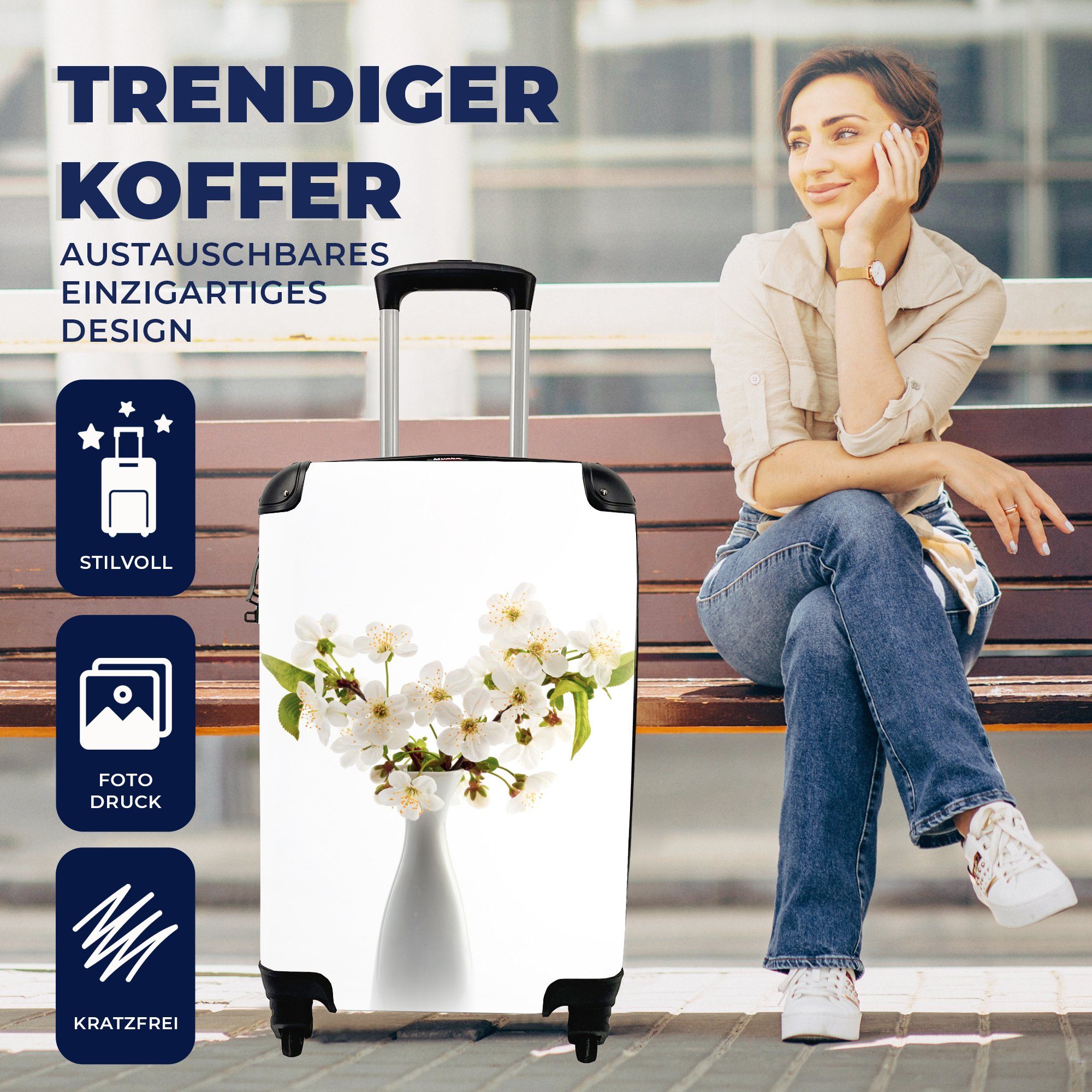 Handgepäckkoffer Blumen, Vase 4 MuchoWow - Reisetasche - Trolley, Ferien, Handgepäck mit für Reisekoffer Rollen, Stilleben rollen,