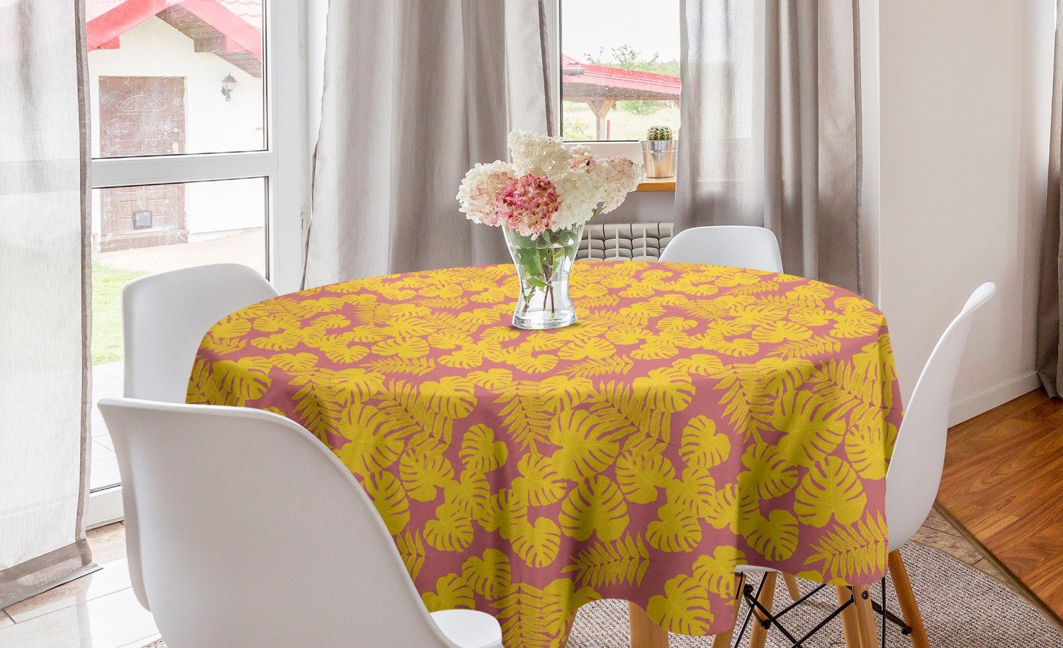 Abakuhaus Tischdecke Kreis Tischdecke Abdeckung für Esszimmer Küche Dekoration, Blatt Bicolor Exotische Blätter Tropic