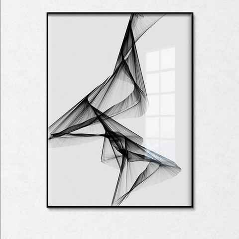 TPFLiving Kunstdruck (OHNE RAHMEN) Poster - Leinwand - Wandbild, Nordic Art - Abstrakte Linien - Bilder Wohnzimmer - (3 Motive in 7 verschiedenen Größen zur Auswahl), Farben: schwarz und weis - Größe: 21x30cm