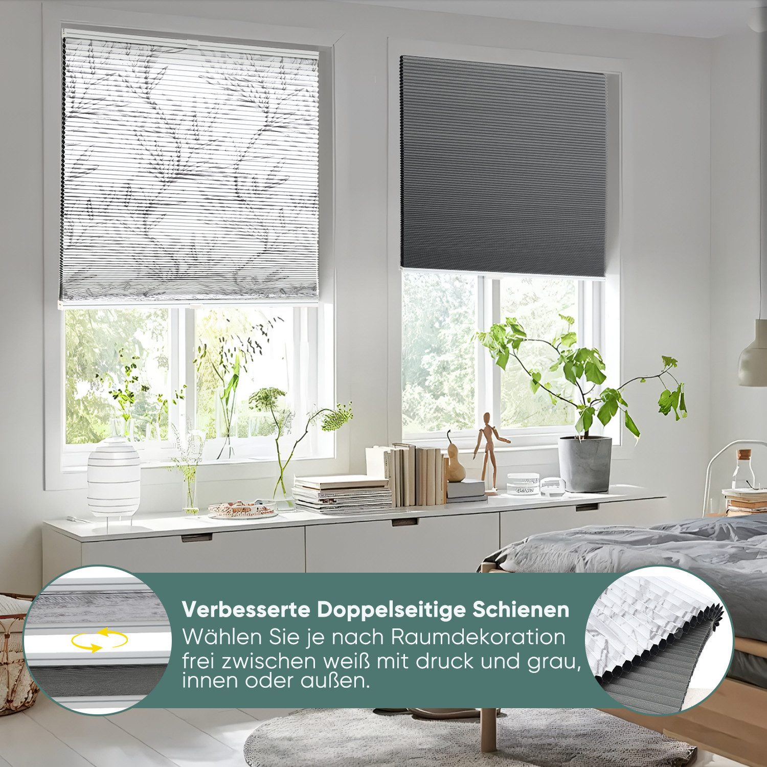 Sekey Wabenplissee Wabenplissee ohne Bohren Plissee 100% verdunkelnd Verdunkelung Rollo, verdunkelnd, Klemmfix, Doppelseitige Schiene, Zweiseitig wählbar – Bild 4 von 5