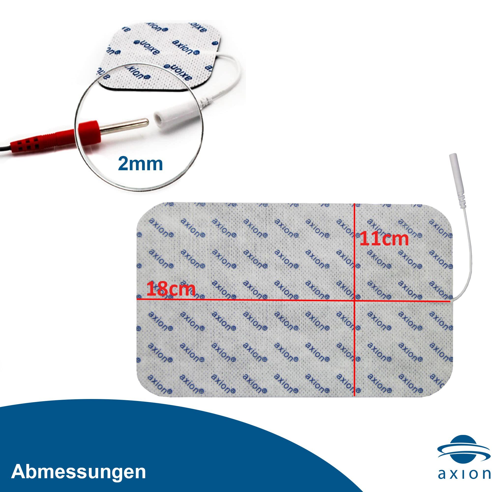 Axion Elektrodenpads passend zu Prorelax, Promed, axion - 18x11cm, 2mm Steckanschluss, 2 St.,selbstklebende TENS EMS Elektroden für TENS EMS Geräte