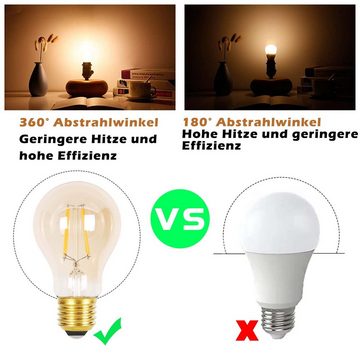 ZMH LED-Leuchtmittel A60 Vintage edison Light Bulb 2700K Schlafzimmer, E27, 6 St., warmweiß, Filament Retro Glas Birne Energiesparlampe