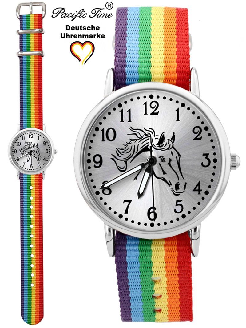 Pacific Time Quarzuhr Kinder Design Regenbogen und Versand schwarz Armbanduhr Match Gratis Pferd - Mix Wechselarmband
