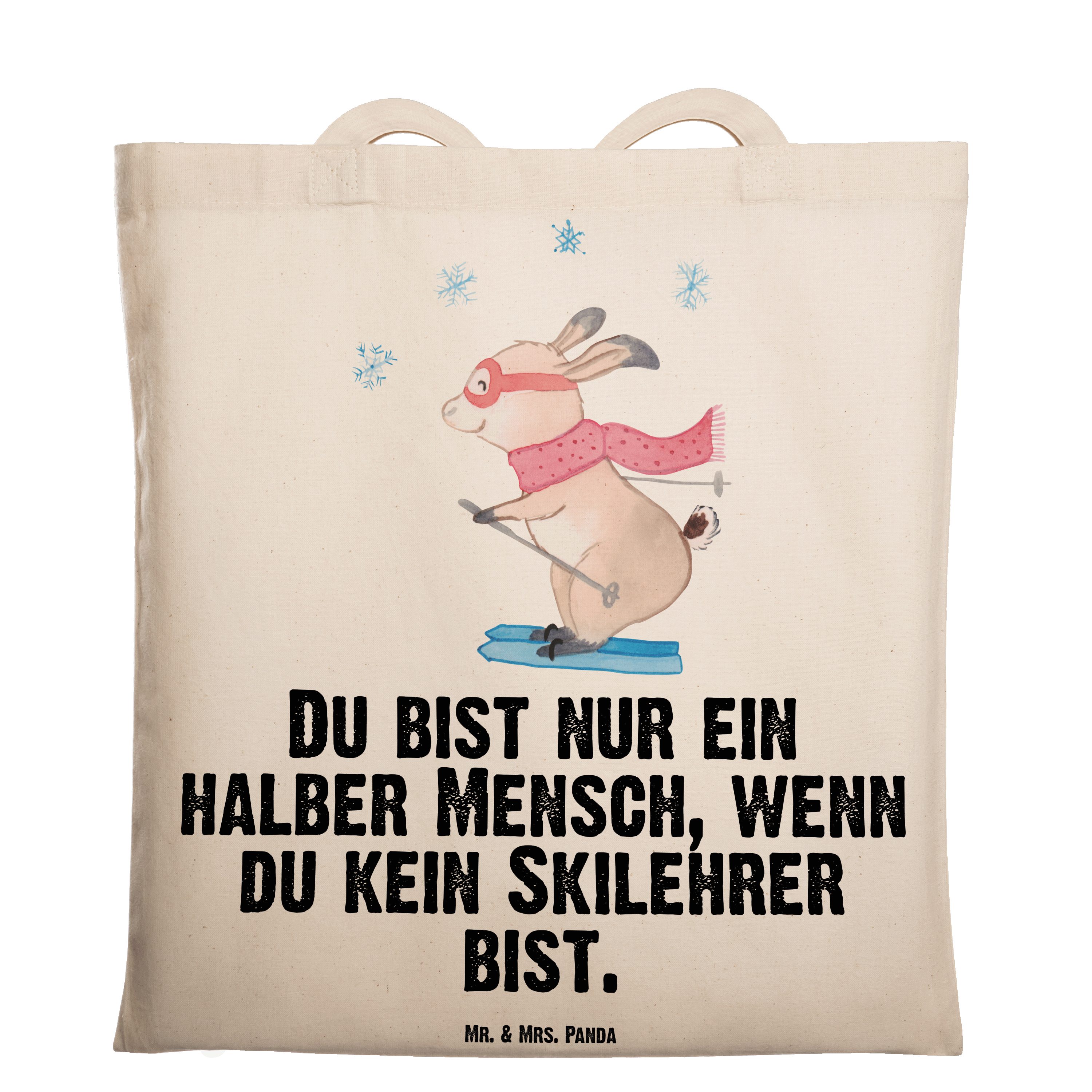 Mr. & Mrs. Panda Tragetasche Skilehrer mit Herz - Transparent - Geschenk, Schenken, Stoffbeutel, B (1-tlg) | Canvas-Taschen