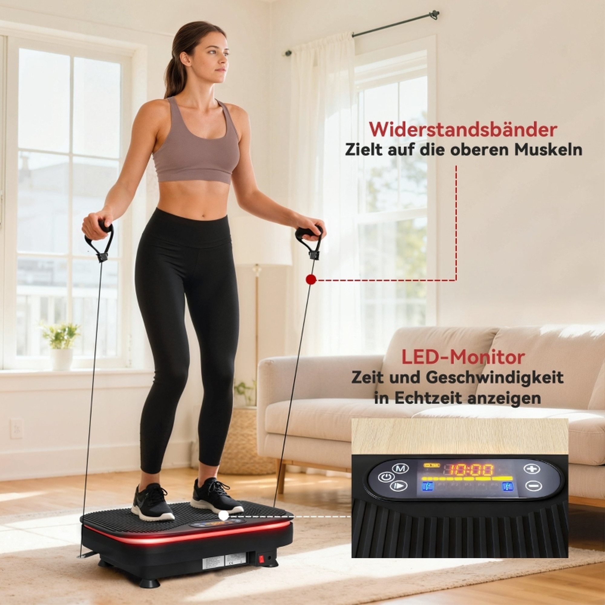 MC Star Vibrationsplatte für Fitnessübungen, Bluetooth-Funktion, Fernbedienung, 99 Geschwindigkeitsstufen, Kunststoff, Stahl, Schwarz