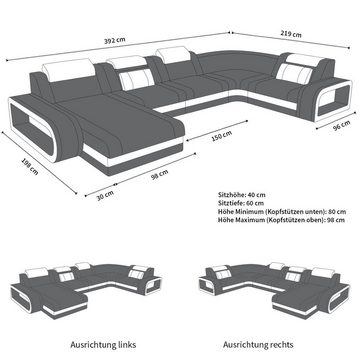 Sofa Dreams Wohnlandschaft »Berlin H - U Form Stoffsofa«, mit LED, wahlweise mit Bettfunktion als Schlafsofa, Designersofa