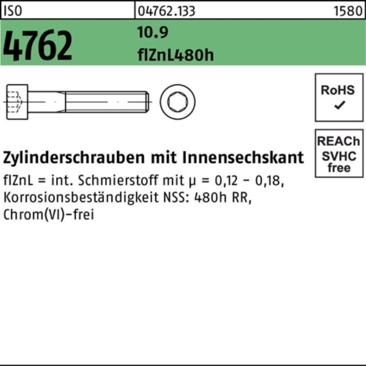 Reyher Zylinderschraube 200er Pack Zylinderschraube ISO 4762 Innen-6kt M8x25 10.9 zinklamellen