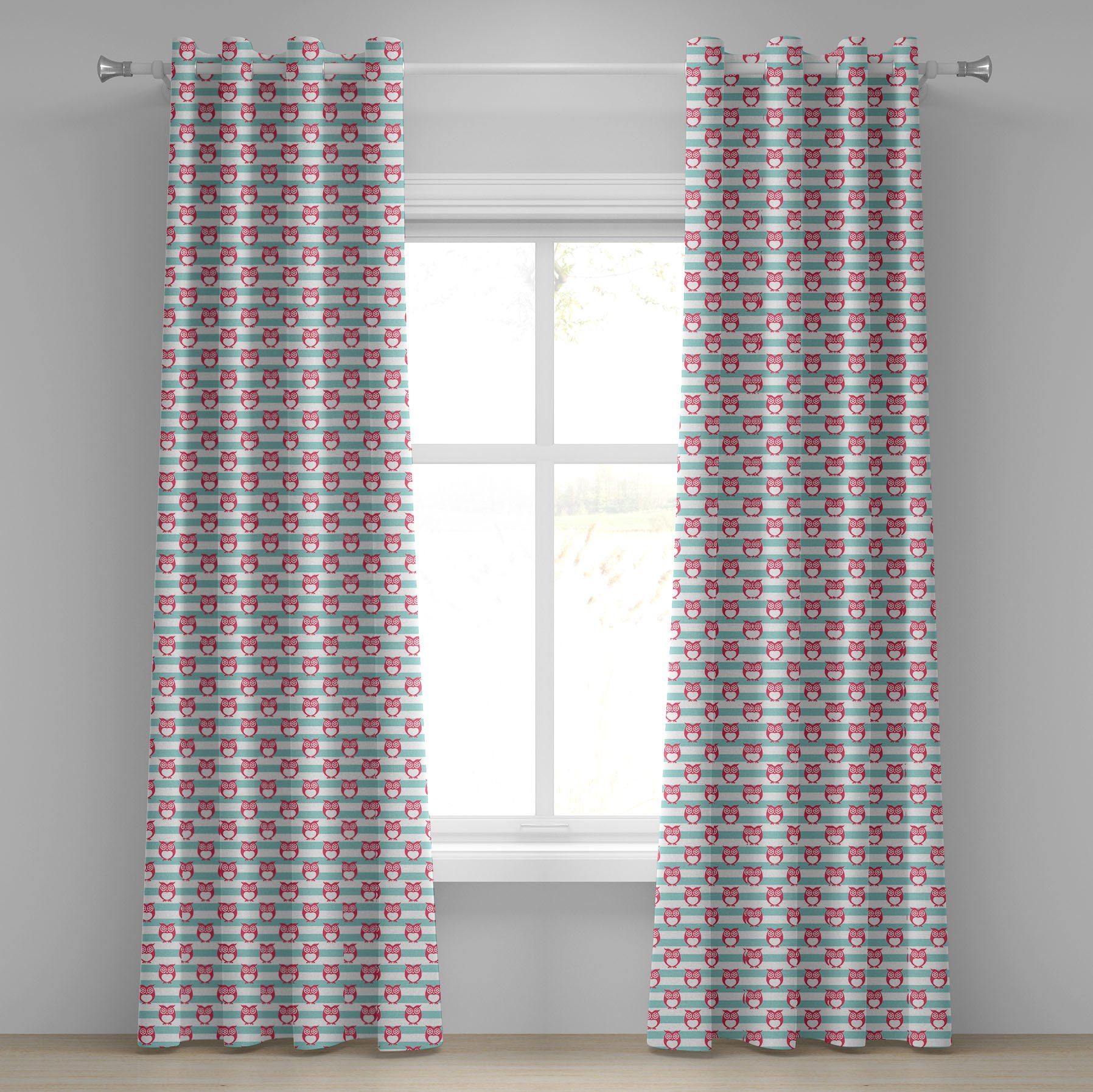 Gardine Dekorative 2-Panel-Fenstervorhänge für Schlafzimmer Wohnzimmer, Abakuhaus, Eule Blumen-Augen Positive Stimmung