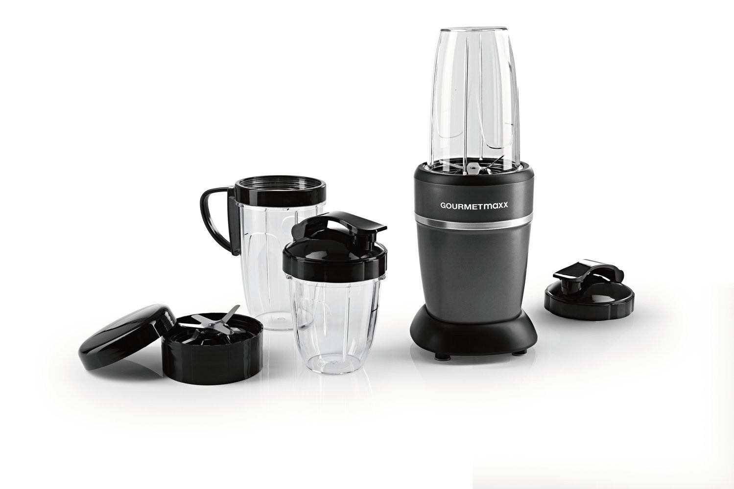 GOURMETmaxx Küchenmaschinen Zubehör-Set Zubehör-Set L 6-tlg. schwarz für Nutrition Mixer, für Nutrition Mixer umfangreich 6-fach-Präzisionsklinge To-Go