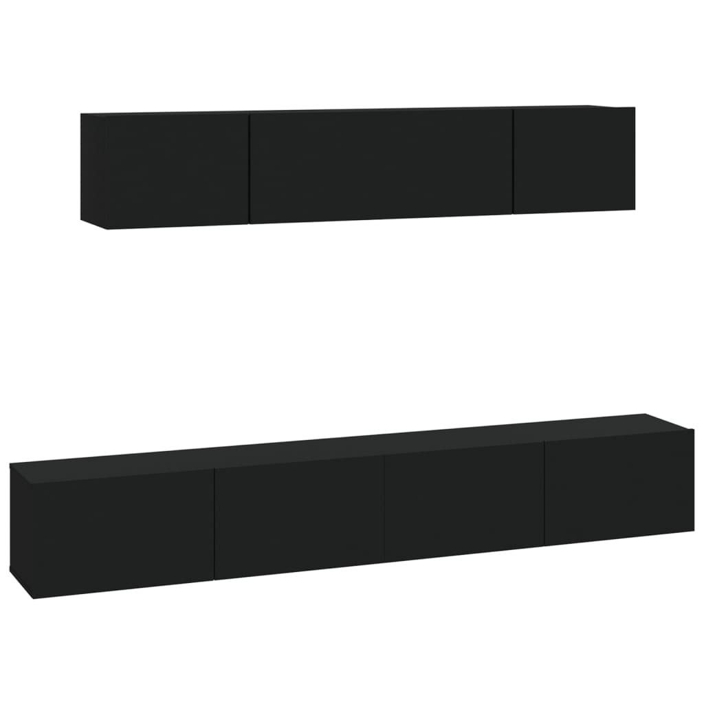 furnicato 4-tlg. TV-Schrank Holzwerkstoff Schwarz TV-Schrank-Set