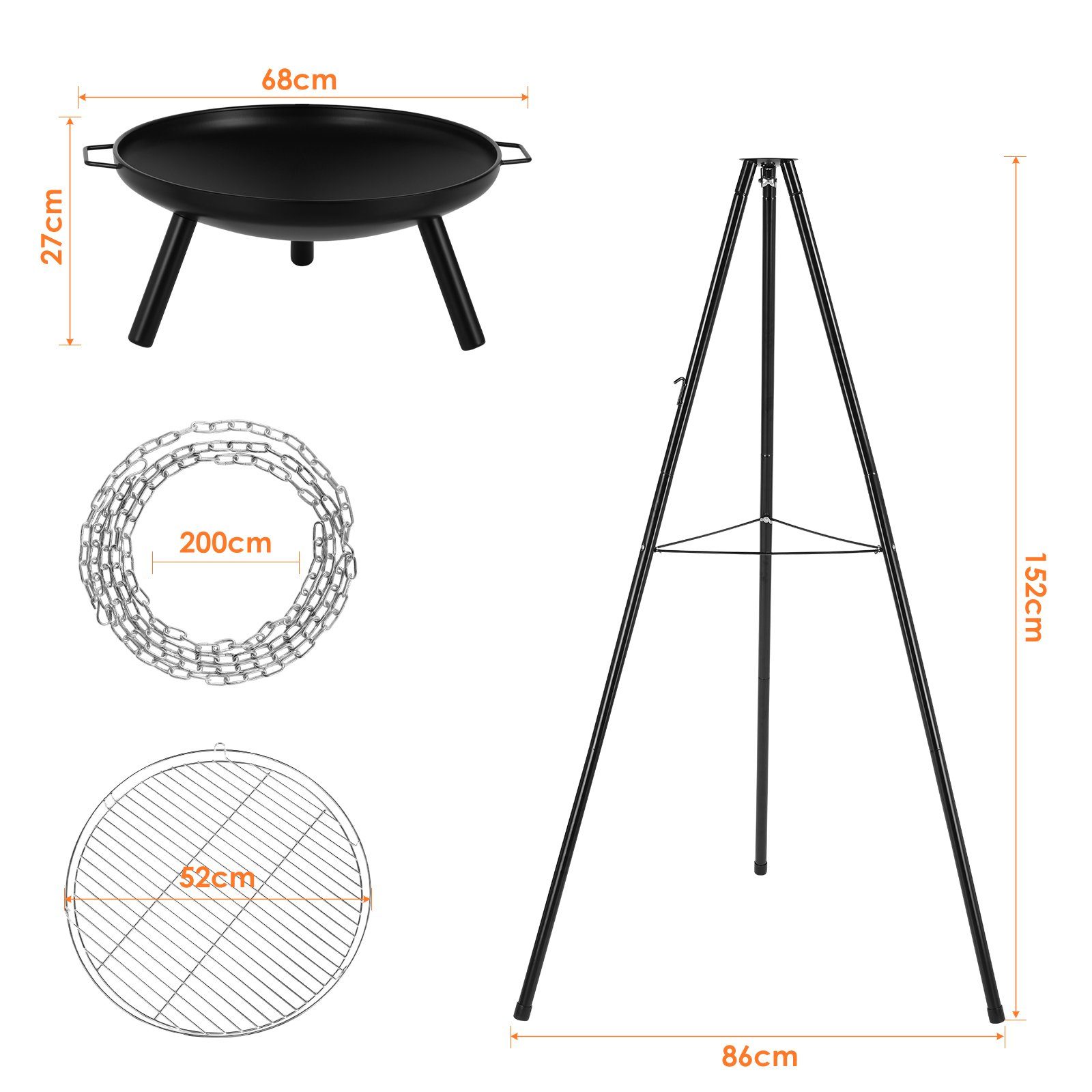 Feuerschale, Heizen Feuerstelle, und Grillen Holzkohlegrill, mit Schwenkgrill TLGREEN