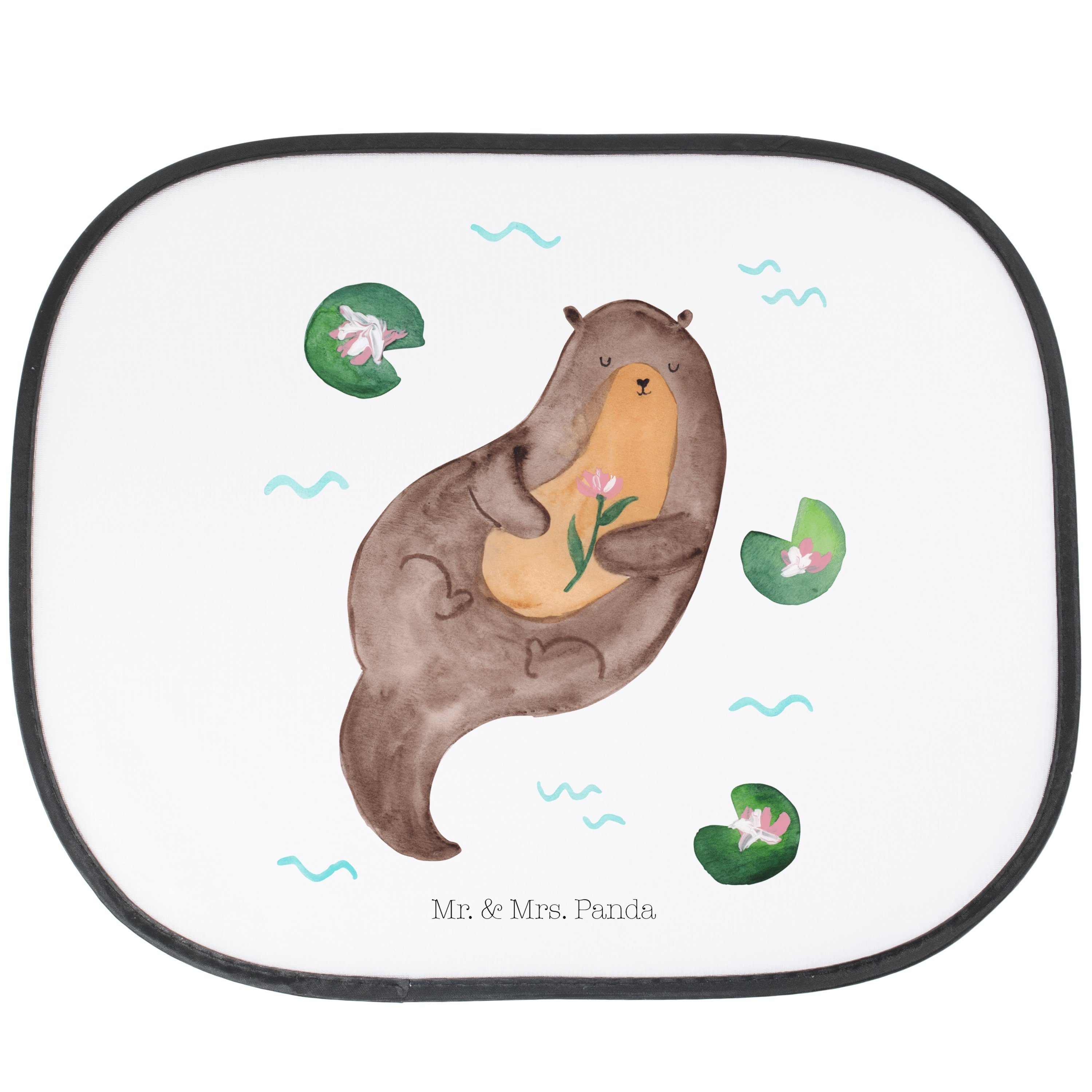 Sonnenschutz Otter mit Seerose - Weiß - Geschenk, Sonnenschutzfolie, Sonne Auto, A, Mr. & Mrs. Panda, Seidenmatt