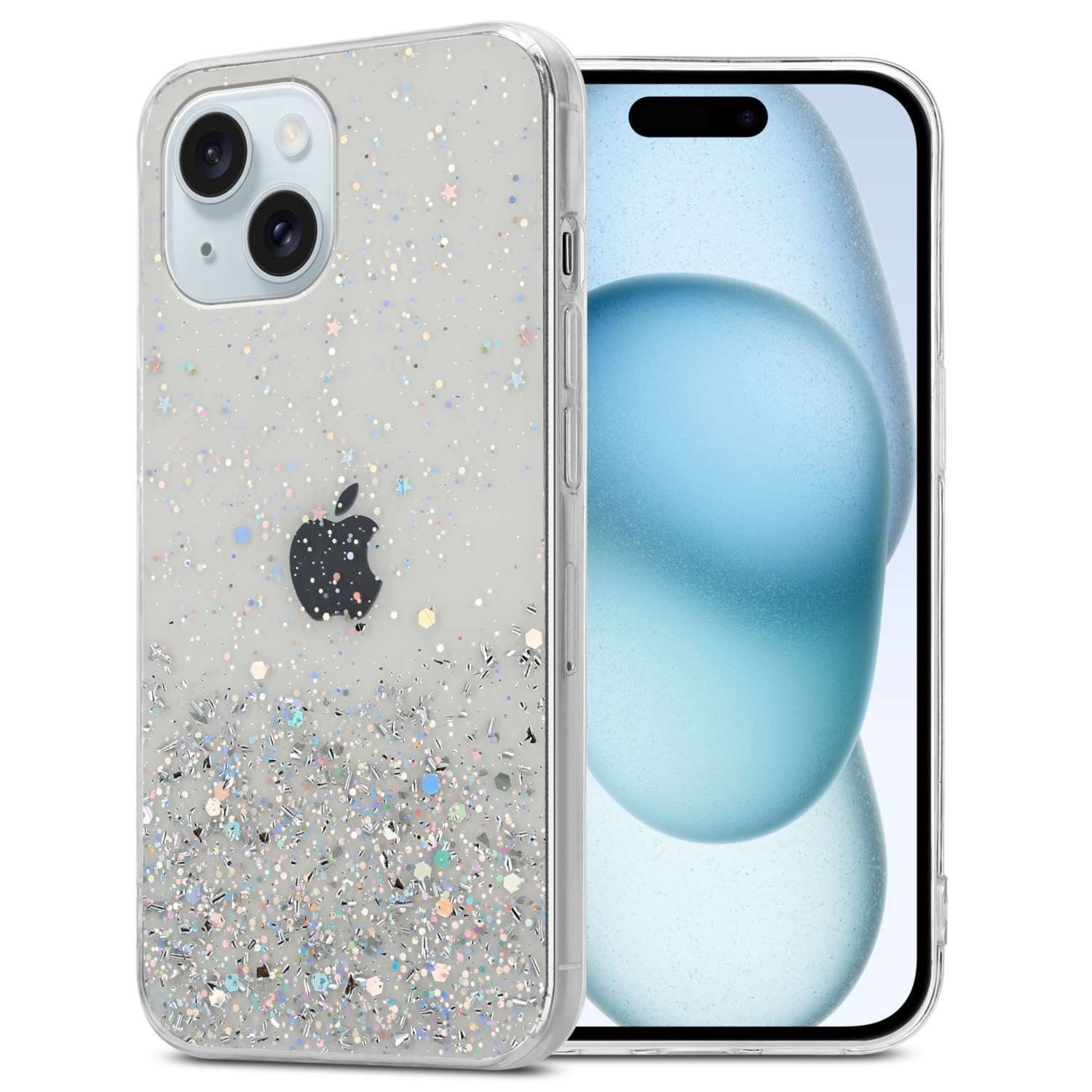 Cadorabo Handyhülle für iPhone 15 PLUS Hülle Apple iPhone 15 PLUS, Flexible TPU Silikon Handy Schutzhülle - Hülle - mit Glitzer
