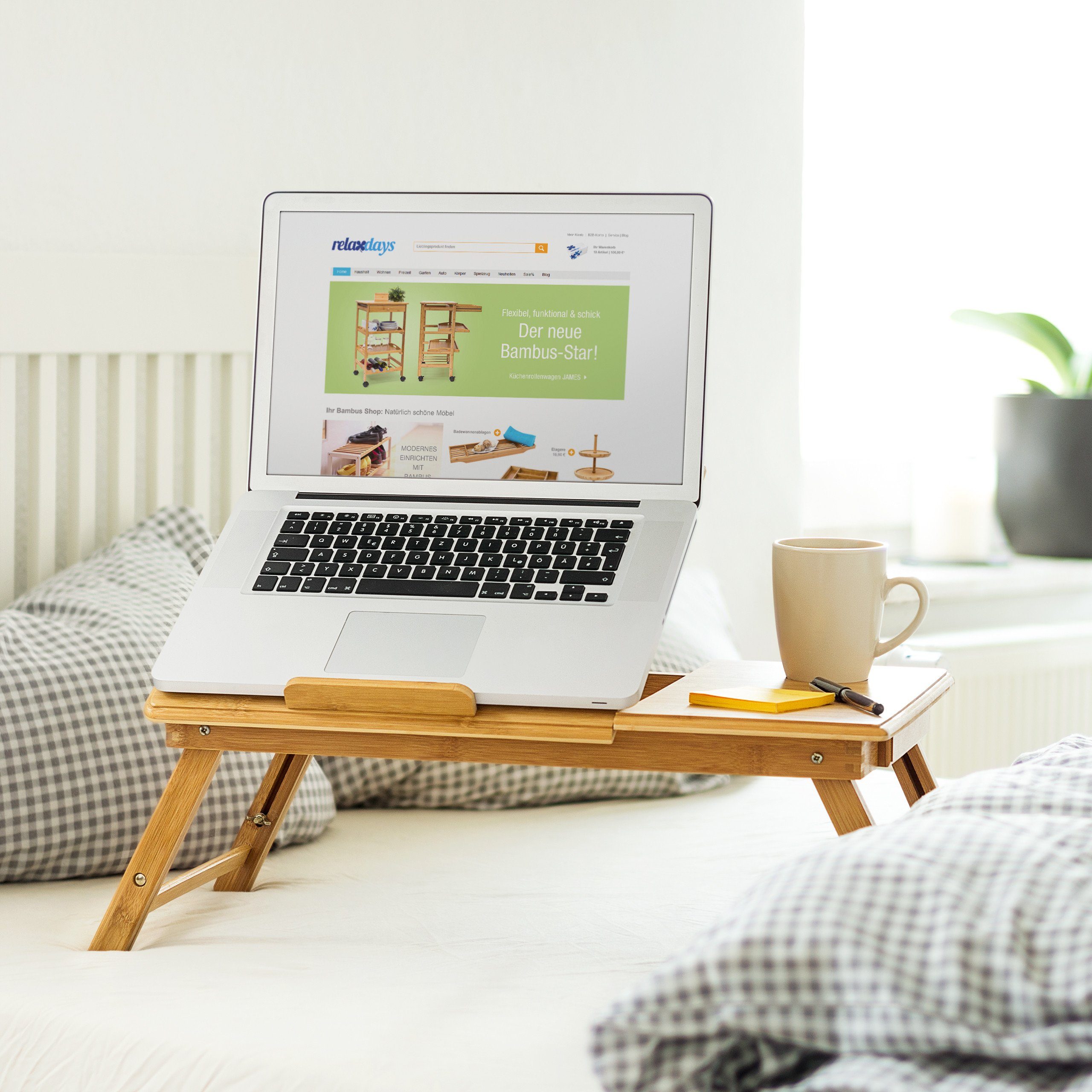 relaxdays Laptoptisch Bambus Betttablett mit Leseklappe günstig online kaufen