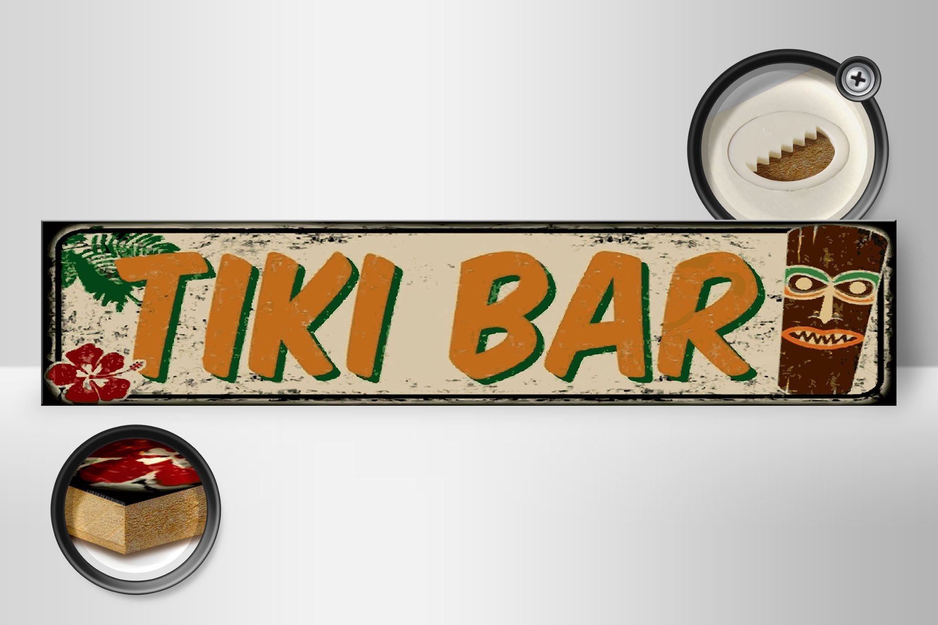 Femer GmbH Holzbild Hinweis 46x10 cm Tiki Bar, (1 St), Glatte Holzfaserplatte (MDF), vorn beschichtet