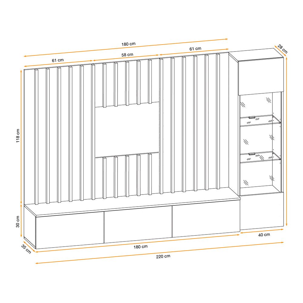 Lomadox Wohnwand VENOSA-164, Anbauwand 220cm, schwarz günstig online kaufen