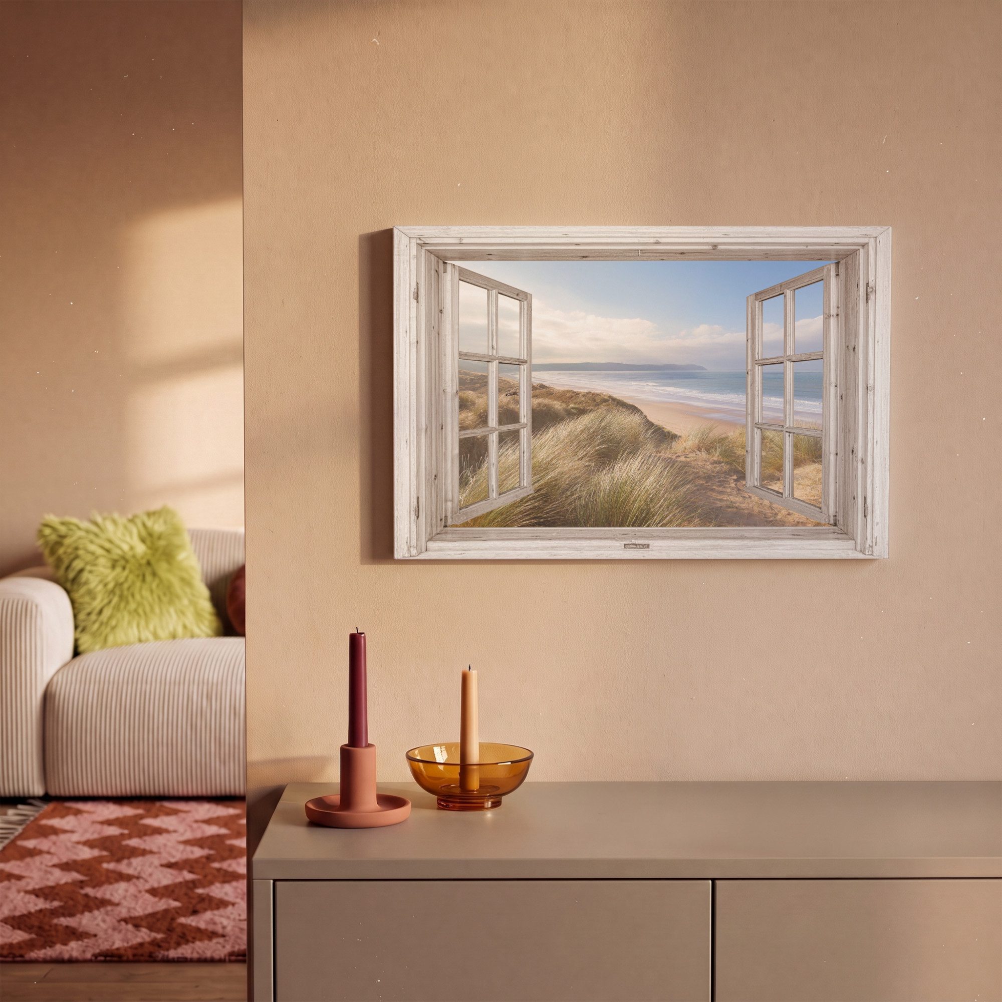 OneMillionCanvasses® Leinwandbild Durchblick - Strand - Meer - Dünen - Strandgras - Sand - Blau, Fotodruck (1 St), Leinwand Bilder Klein, Wand Dekoration Aesthe – Bild 2 von 5