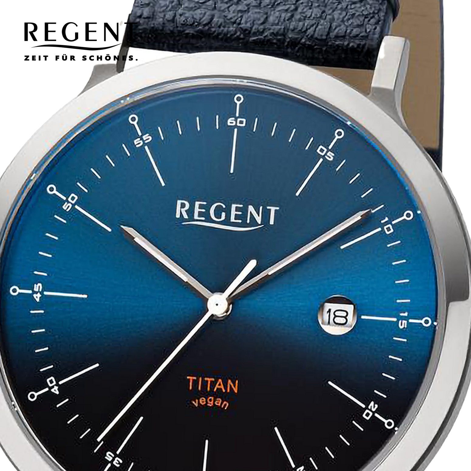 Regent Quarzuhr Armbanduhr extra Herren (ca. Analog, Lederarmband rund, Herren Armbanduhr groß Regent 40mm)