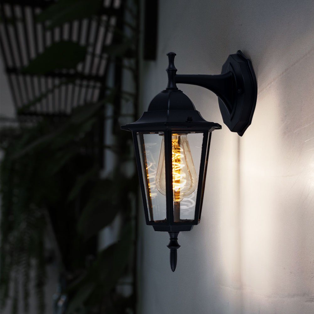 etc-shop Wandlaterne Wandleuchte Hoflampe Leuchtmittel inklusive, Laterne Aussen nicht Außen-Wandleuchte, schwarz