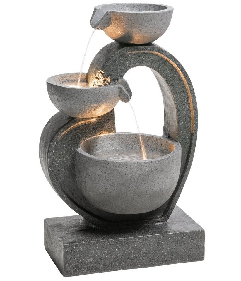 Dehner Gartenbrunnen Heart mit LED, solarfähig, 72.5 x 45.5 x 32.5 cm, Polyresin, 45,5 cm Breite, romantisches Kunststein-Wasserspiel inkl. Beleuchtung, Pumpe und Trafo