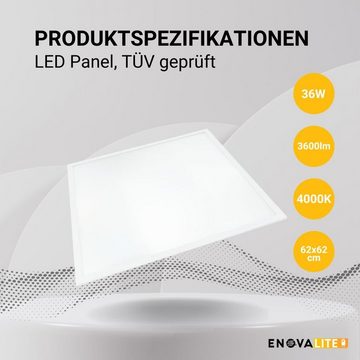 ENOVALITE LED Panel 4er Pack LED Panel, 62x62 cm, 36 W, 3600 lm, 4000 K, TÜV, LED fest integriert, neutralweiß