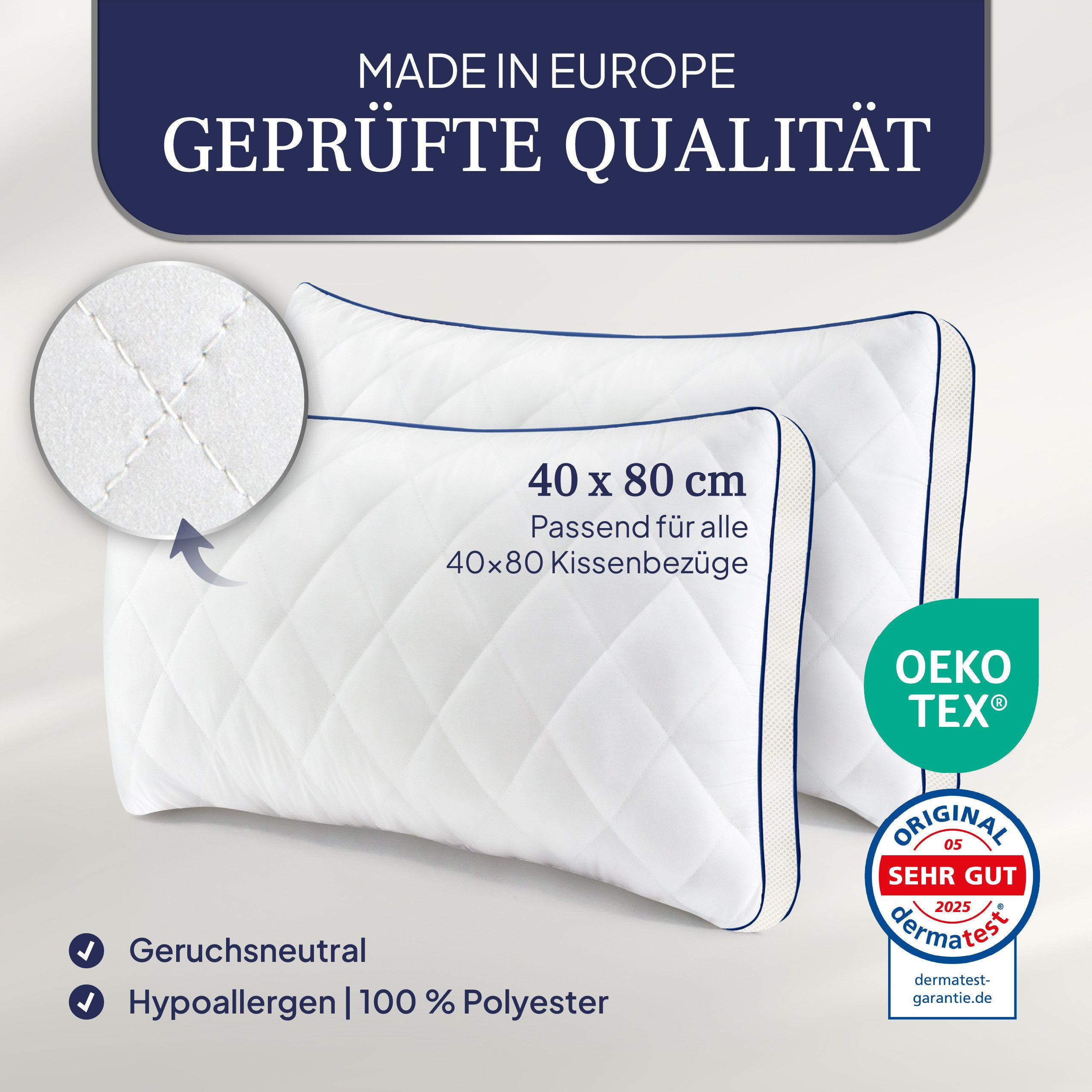 Gentle North Microfaserkissen Kopfkissen in Hotelqualität flauschige, gut gefüllte Schlafkissen, Füllung: Polyester, Rückenschläfer, Seitenschläfer, Bauchschläfer, Seitschläfer
