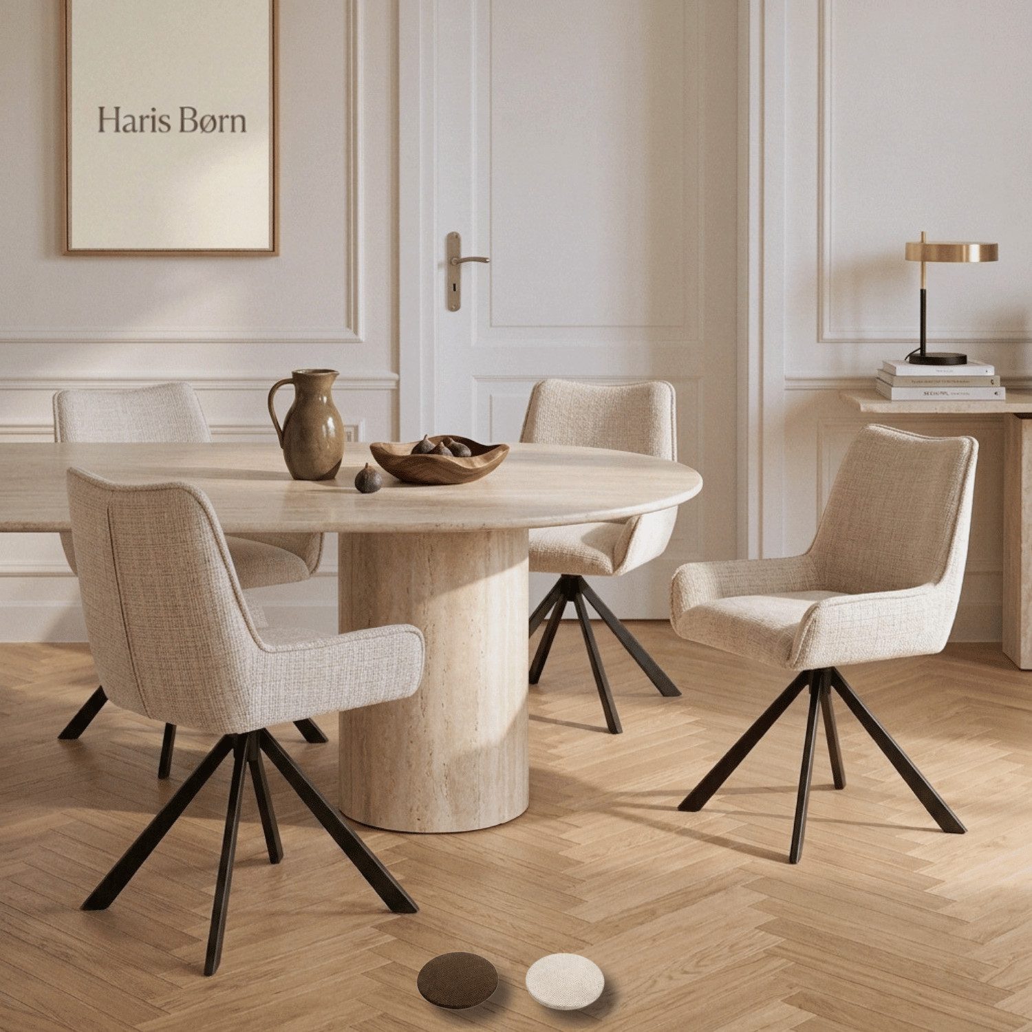 Haris Børn Esszimmerstuhl Polsterstuhl drehbar - Moderne Esszimmer Stühle (Set, 4 St), Beige - Premium Esszimmerstühle drehbar & Esstisch Stühle - Drehstuhl