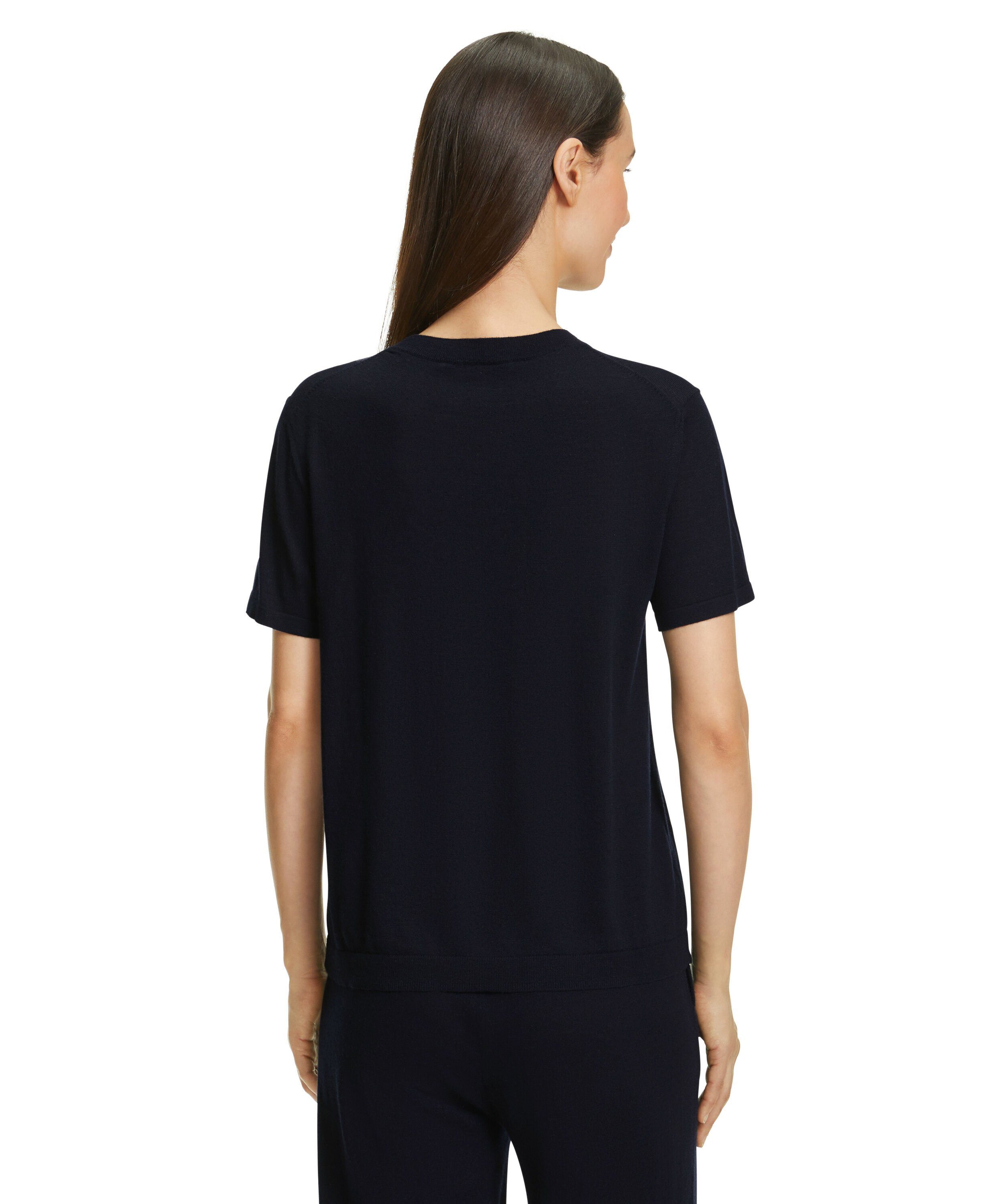 Kaschmir dark aus navy T-Shirt reinem (6370) (1-tlg) FALKE