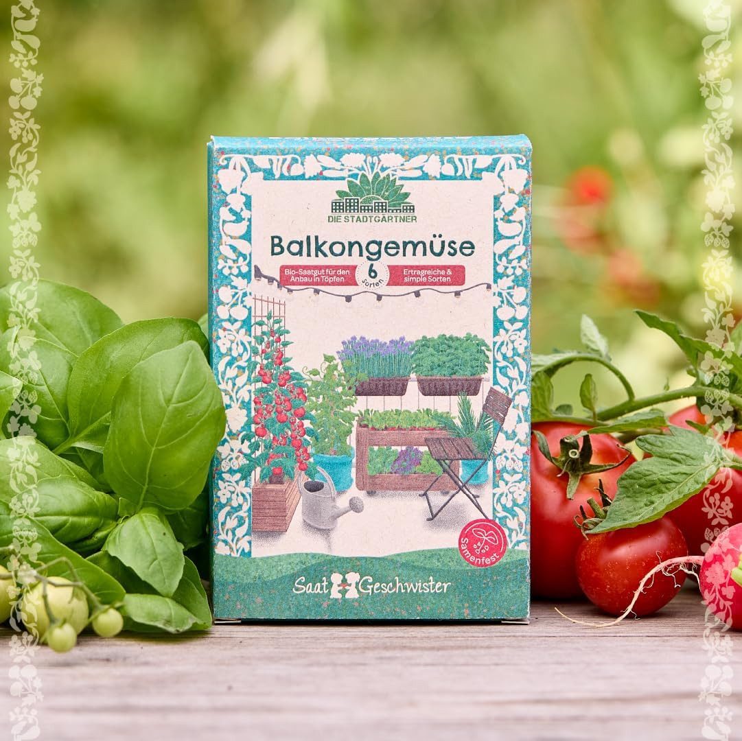 Die Stadtgärtner Gemüsesamen Saatgut-Set mit 6 BIO Balkongemüsesorten, Tolles Garten-Geschenk, Samenfest, Ohne Gentechnik, Laborgeprüfte Keimrate