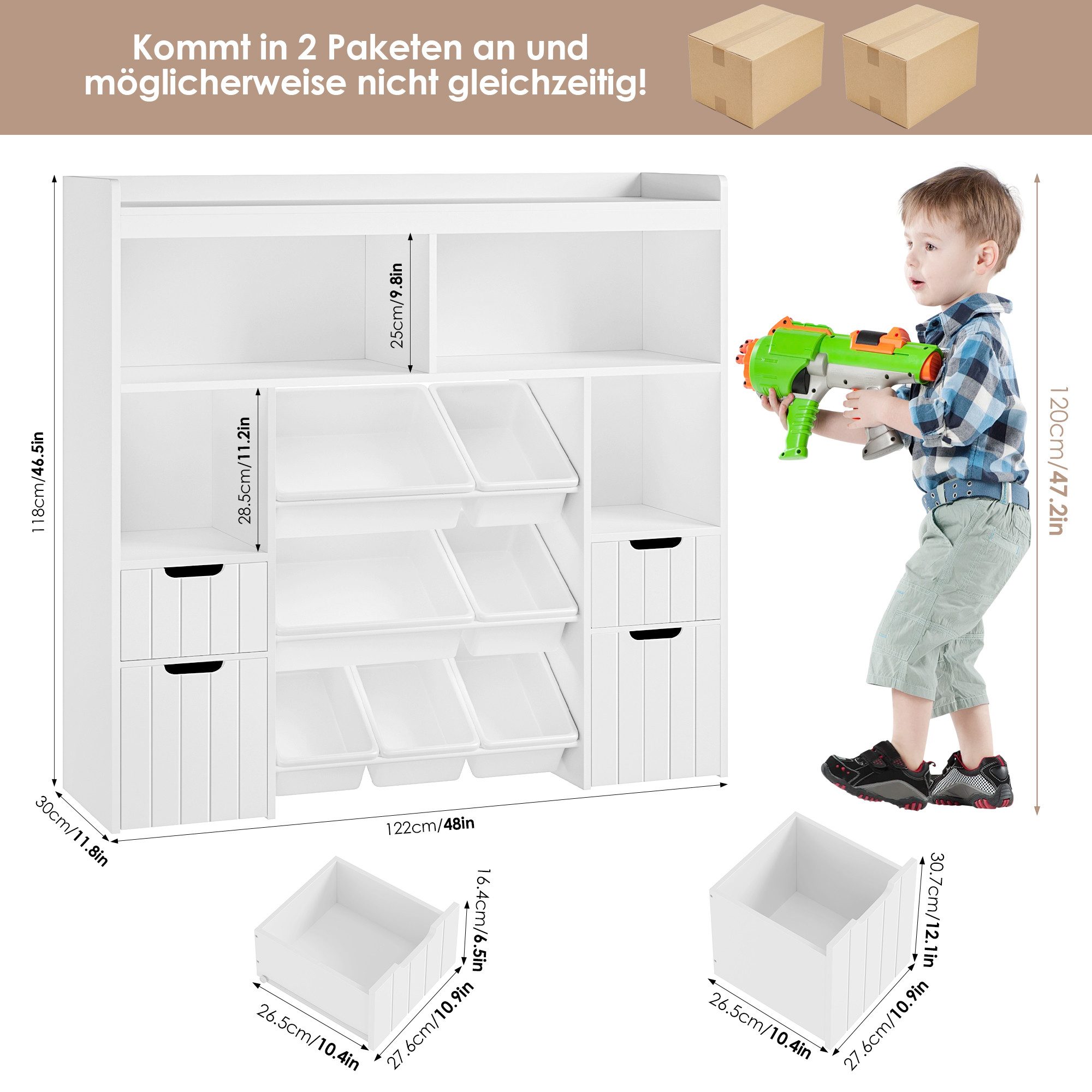 HOMECHO Spielzeugtruhe, Kinderregal mit 7 Aufbewahrungsboxen günstig online kaufen