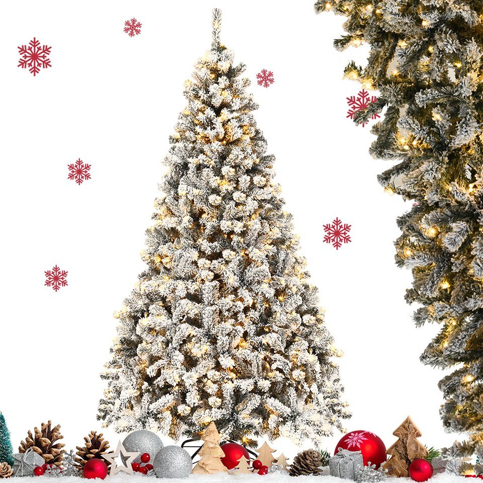 Künstlicher Weihnachtsbaum Mit Schnee Und Beleuchtung COSTWAY Künstlicher Weihnachtsbaum, mit Beleuchtung & Schnee, weiß, 180cm