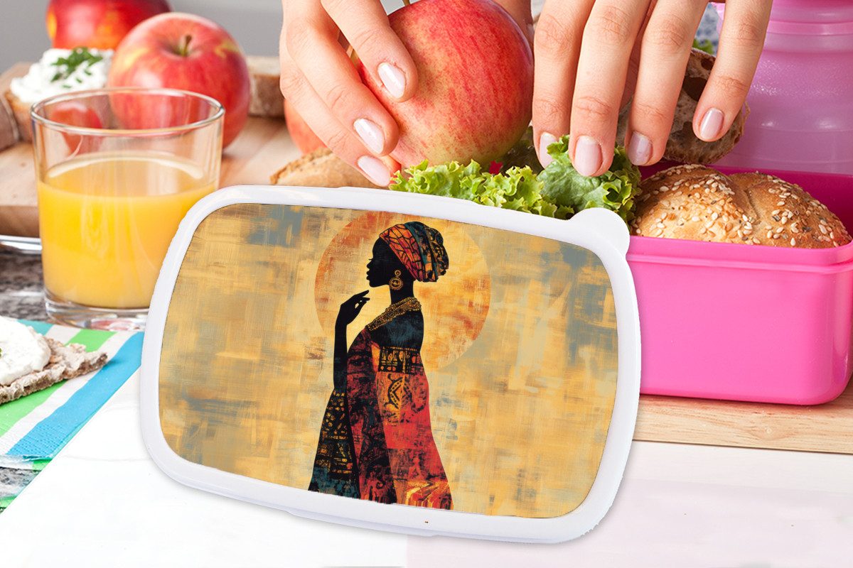 MuchoWow Lunchbox Frau - Scherenschnitt - Muster - Verschnörkelt, Kunststoff, (2-tlg), Brotdosen, Lunch Box, Brotbox für Kinder und Erwachsene