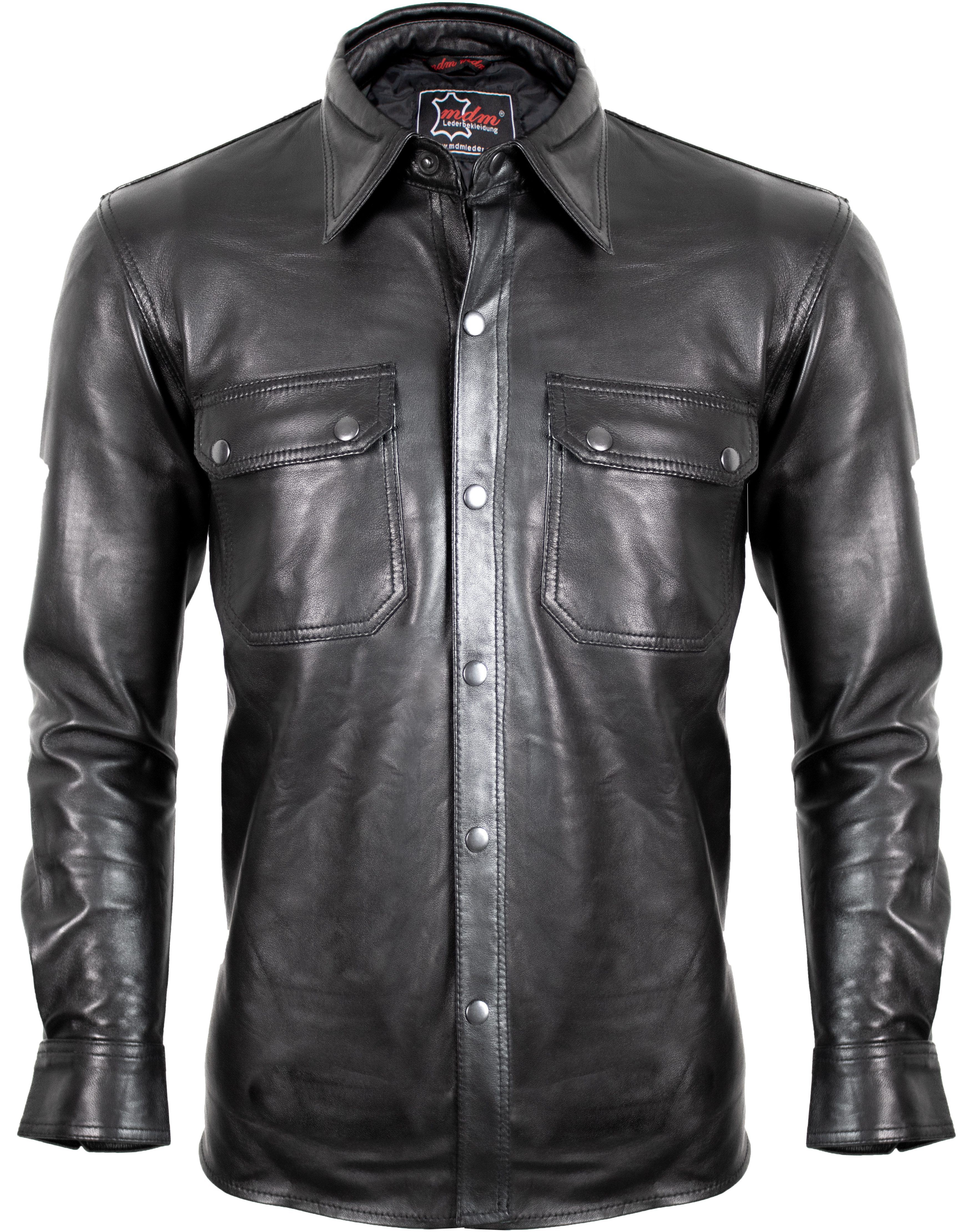 MDM Langarmhemd Herren Lederhemd aus weiches Lamm Nappa Leder günstig online kaufen
