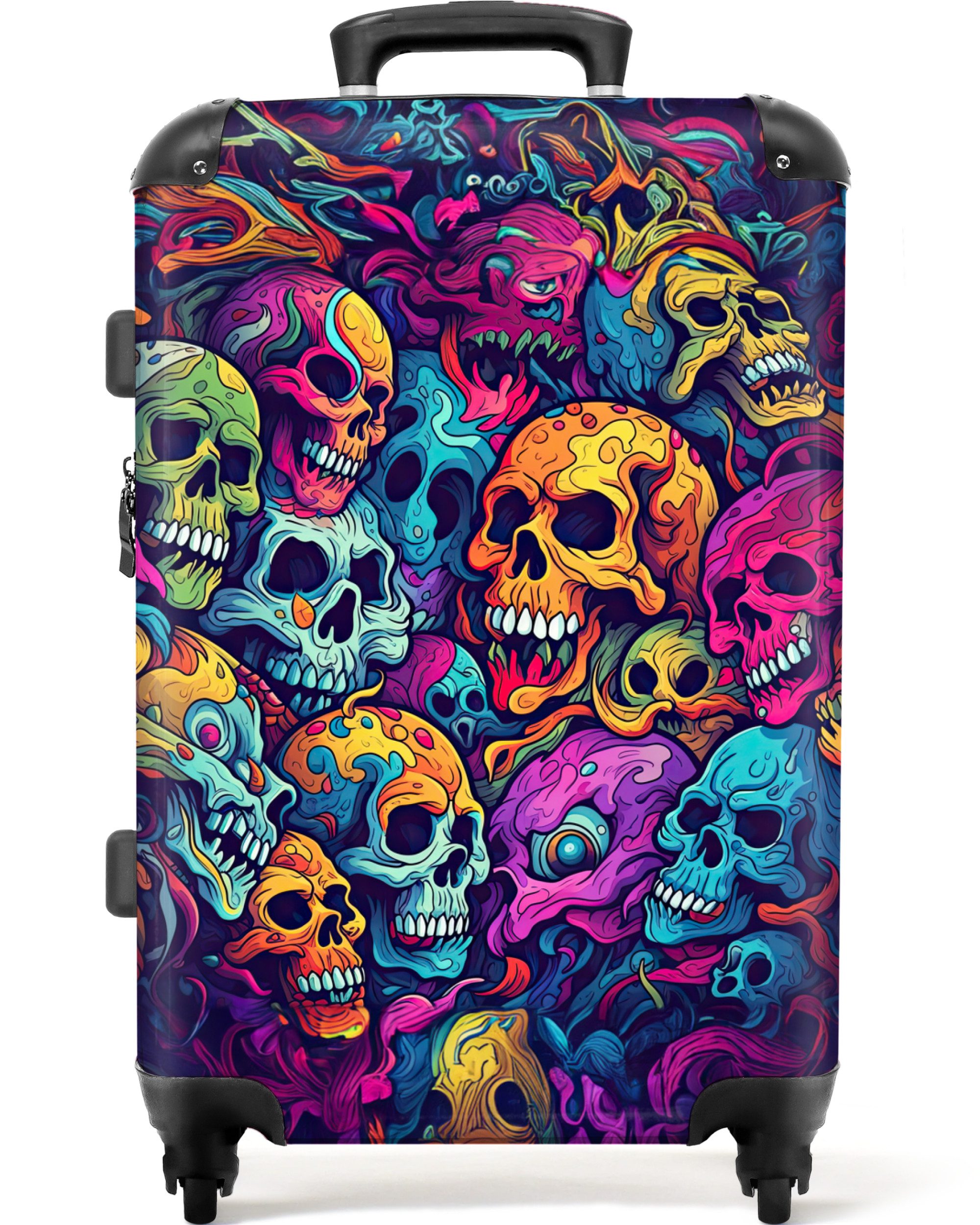 NoBoringSuitcases.com© Hartschalen-Trolley Totenkopf - Neon - günstig online kaufen