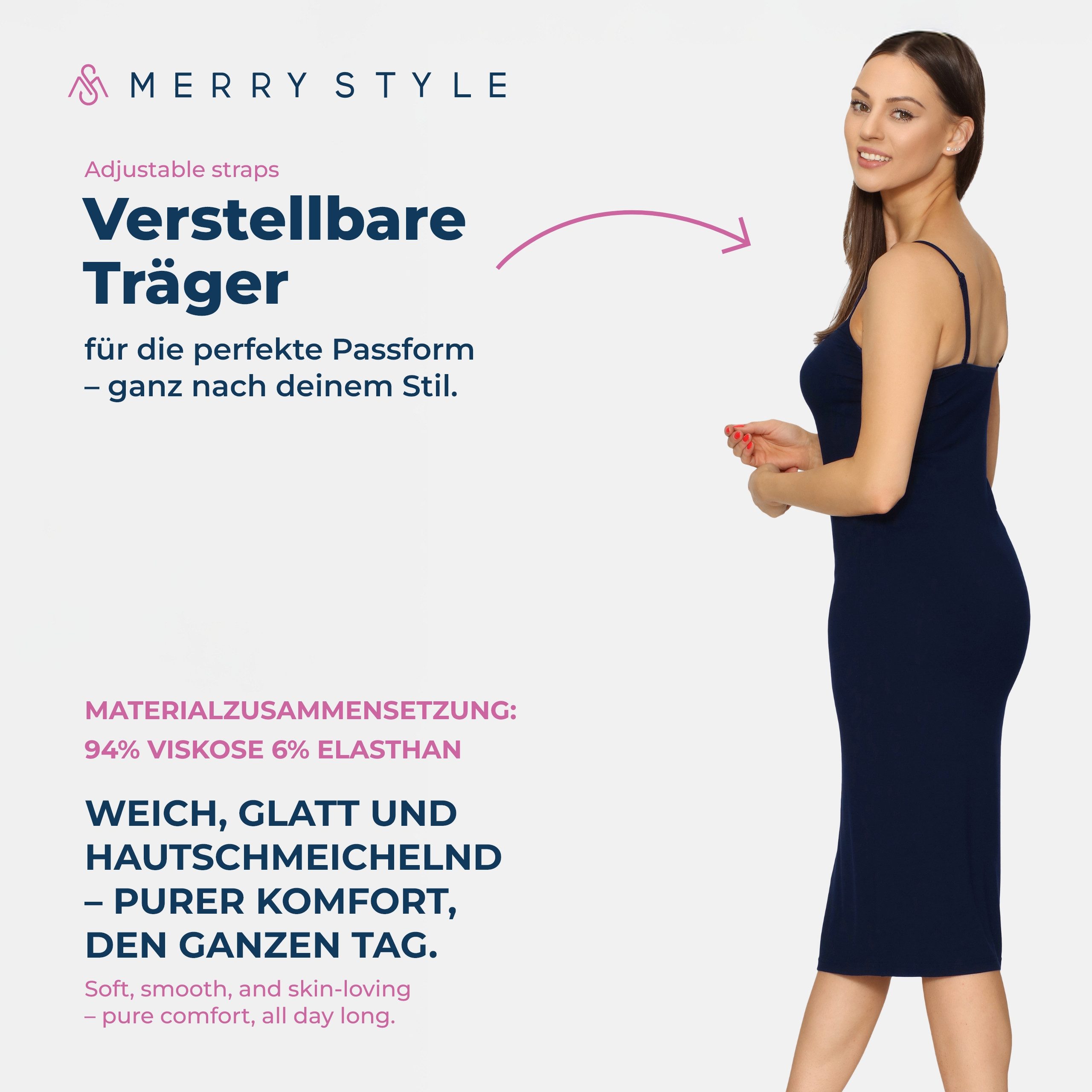 Merry Style Unterkleid Damen Spaghettikleid MS10-402 (1-tlg) aus Viskose – Bild 4 von 5