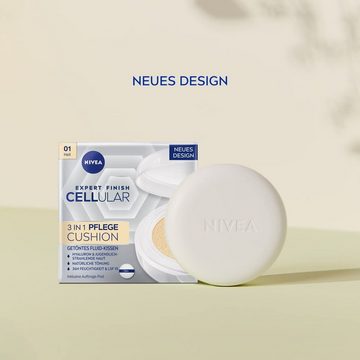 Nivea Make-up Expert Finish Cellular 3in1 Pflege Cushion Fluid Schwamm, mit Hyaluron, Kollagen-Booster, feuchtigkeitsspendende Foundation, - 03 Dunkel