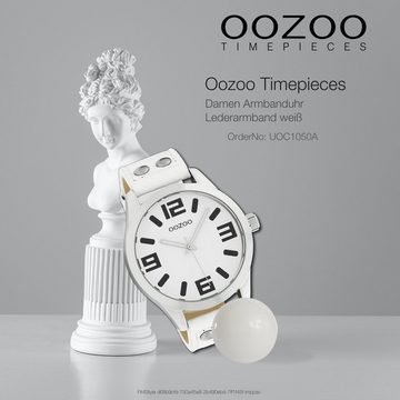 OOZOO Quarzuhr Oozoo Damen Armbanduhr Timepieces C1050, Damenuhr rund, extra groß (ca. 46mm) Lederarmband, Fashion-Style
