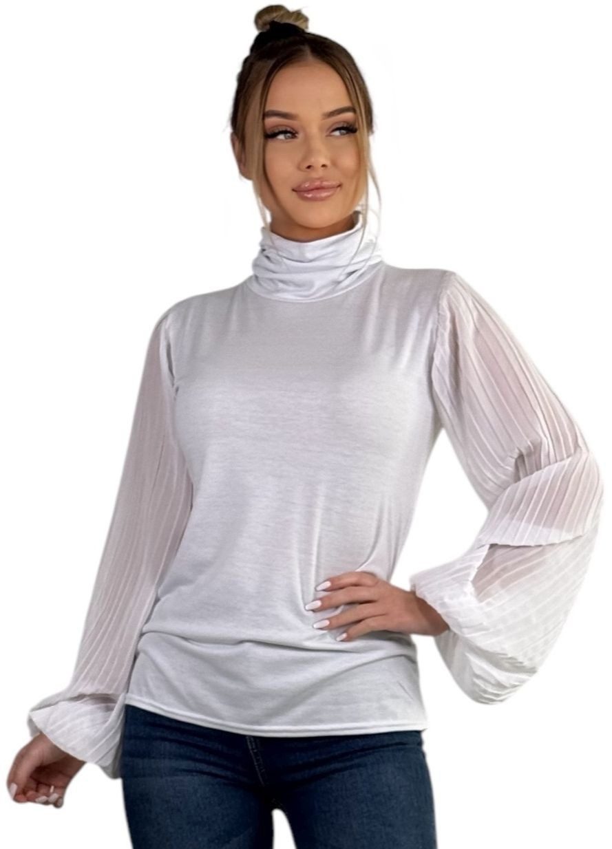 Mississhop Langarmbluse Damen Bluse Chiffon Rollkragen günstig online kaufen
