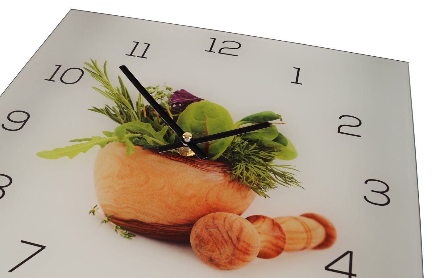 Levandeo® Wanduhr (Wanduhr aus Glas 30x30cm Uhr als Glasbild Küche Kräuter Gewürze) – Bild 3 von 5