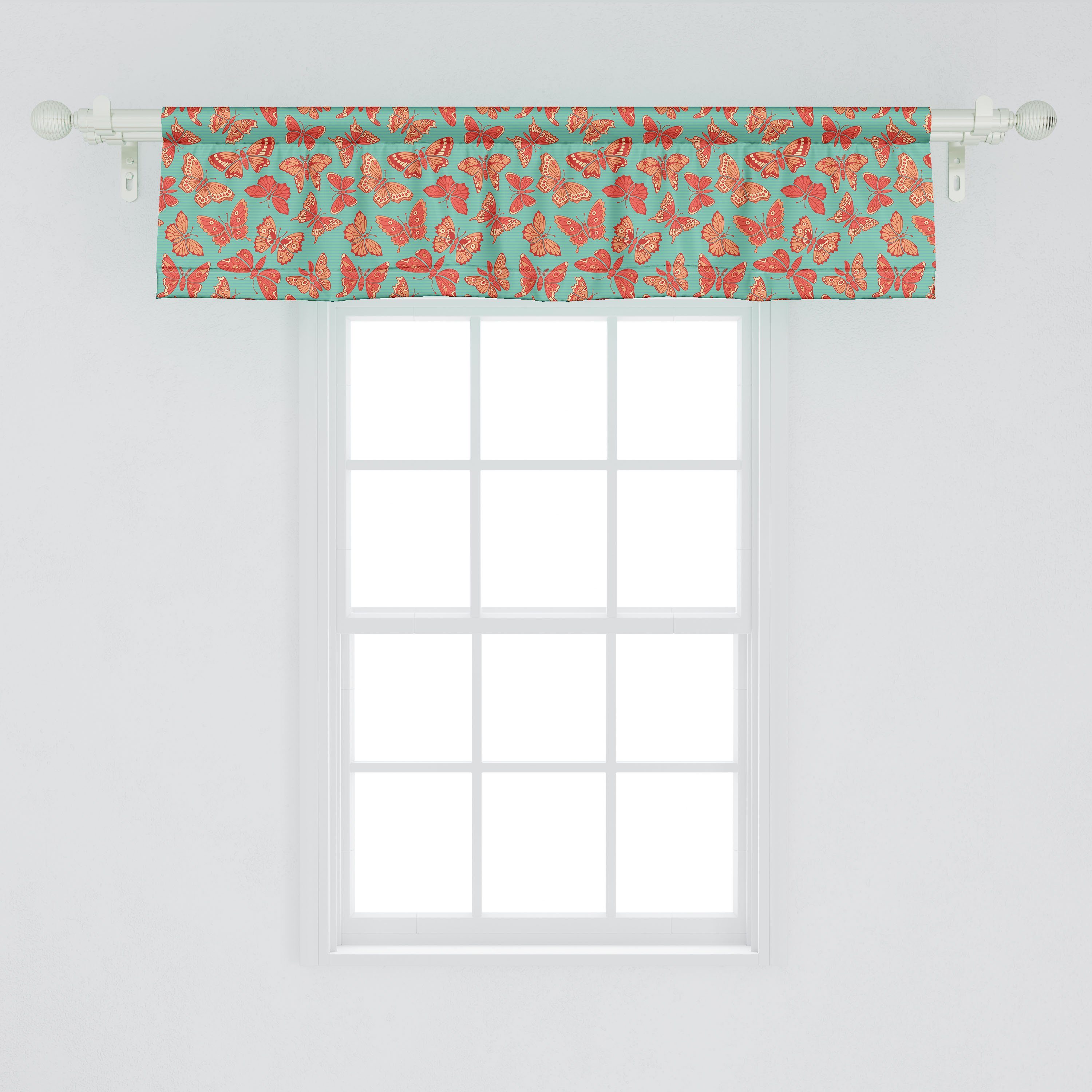 Stangentasche, Volant Schmetterling mit Hintergrund Abakuhaus, für Dekor auf dem Vorhang Küche Microfaser, Scheibengardine Streifen Schlafzimmer